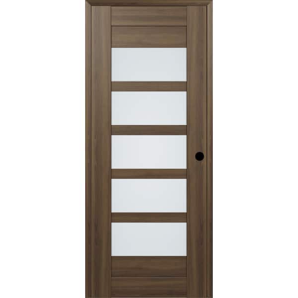 Belldinni 24 in. x 84 in. Vona 07-07 Left-Hand 5-Lite Frosted Glass Pecan Nut Composite DIY-Friendly Single Prehung Interior Door