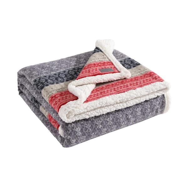 Eddie Bauer Fair Isle Silver Ikat Sherpa Reverse Throw Blanket