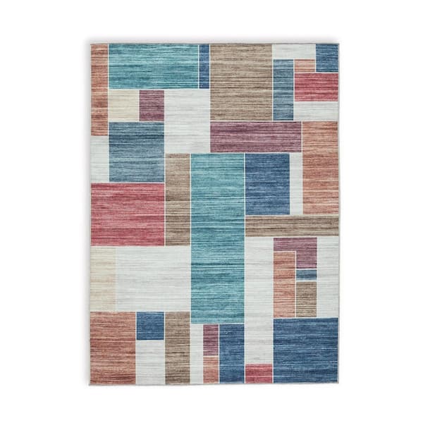 Nami Ivory, Blue and Red 5 ft. x 7 ft. Geometric Area Rug