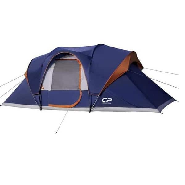 Cesicia Outdoor Double Layer 16 ft. x 9 ft. x 72 in. 9-Person Blue Fabric Camping Tent 2 Room and Mesh Windows