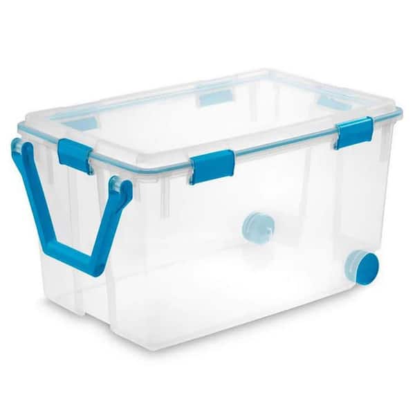 Sterilite Deep Clear Plastic Storage Bin w/ Clear Lid & Aqua Latch, 12 Pack  