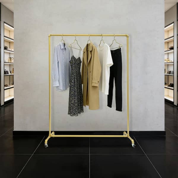 YIYIBYUS Gold Iron Clothes Rack Hanging Rod Freestanding Pipe