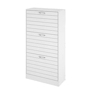 42.3 in. H x 22.4 in. W White Wooden Shoe Storage Bench, Storage Cabinet with Silver Handles and 3 Drawers, for 18-Pairs