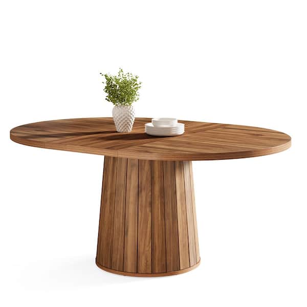 BYBLIGHT Roesler Farmhouse Brown Wood 55 in. W Oval Pedestal BYBLIGHT Roesler Farmhouse Brown Wood 55 in. W Oval Pedestal