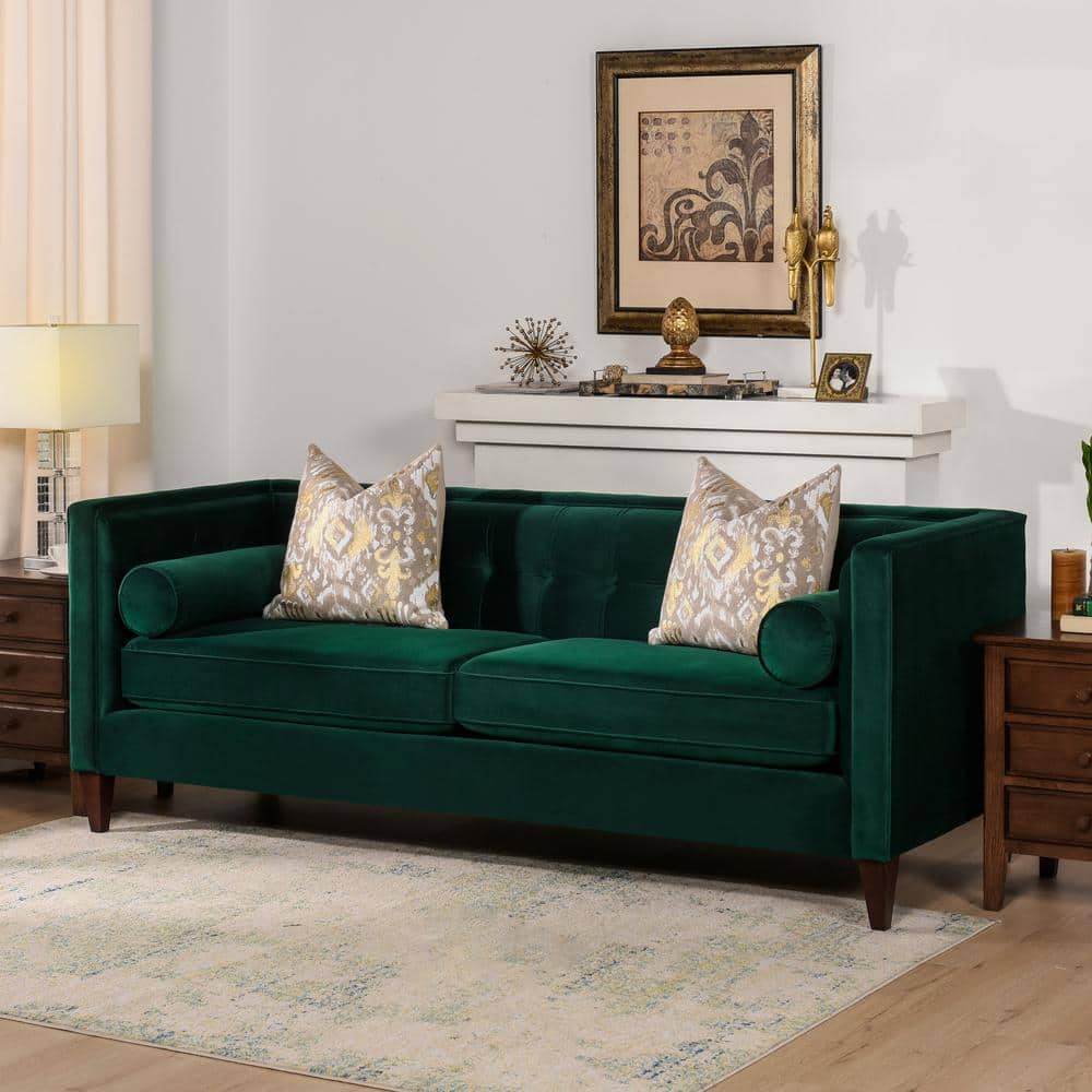 Evergreen Velvet Chesterfield Sofa with Tufted Detail and Wood Frame
