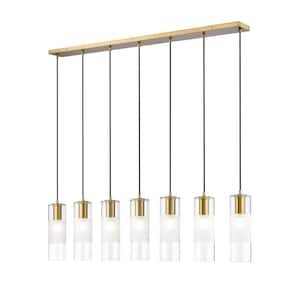 Alton 54 in. 7-Light Modern Gold Linear Chandelier with Clear Plus Frosted Glass Shades