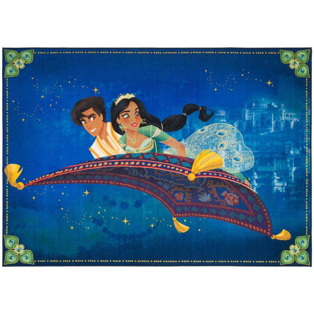 5' Round Turquoise/Gold SAFAVIEH Collection Inspired by Disney’s live action film Aladdin Dream Machine Washable Kids Bedroom Nursery Playroom Area Rug