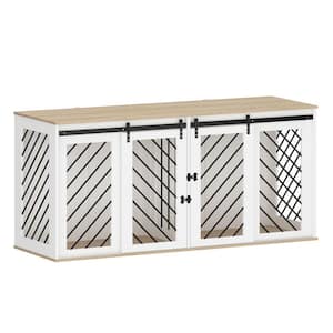 Large Dog Kennels Furniture with Removable Irons for 2 Medium Dogs 70.8 in. Modern Dog Pens House with SlidingDoor White