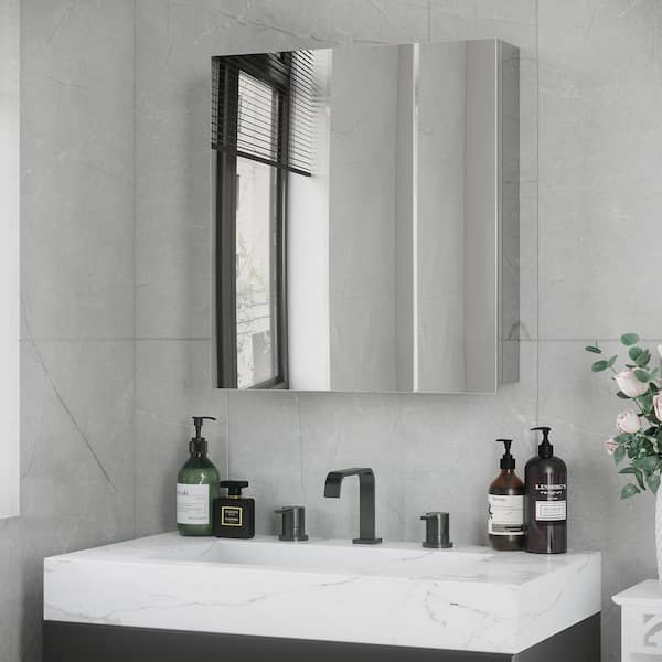21 in. W x 24 in. H Rectangular Stainless Steel Medicine Cabinet with Mirror, Mirror Cabinet with Shelf and 2 Doors