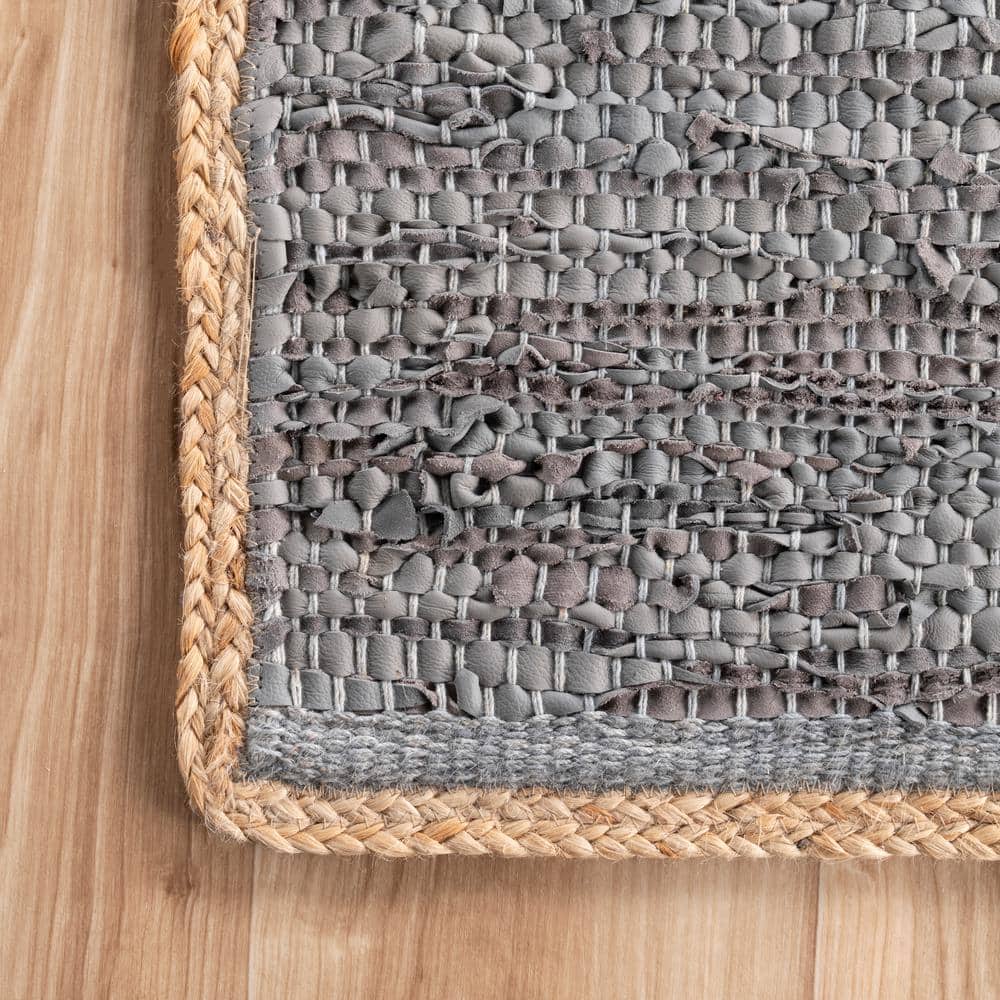 Handwoven Gray Leather & Hemp Flatweave 3' x 5' Rug