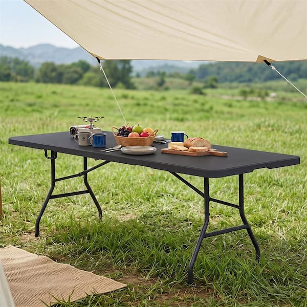 Costway 96 in. Black Rectangle Metal Portable Folding Table with