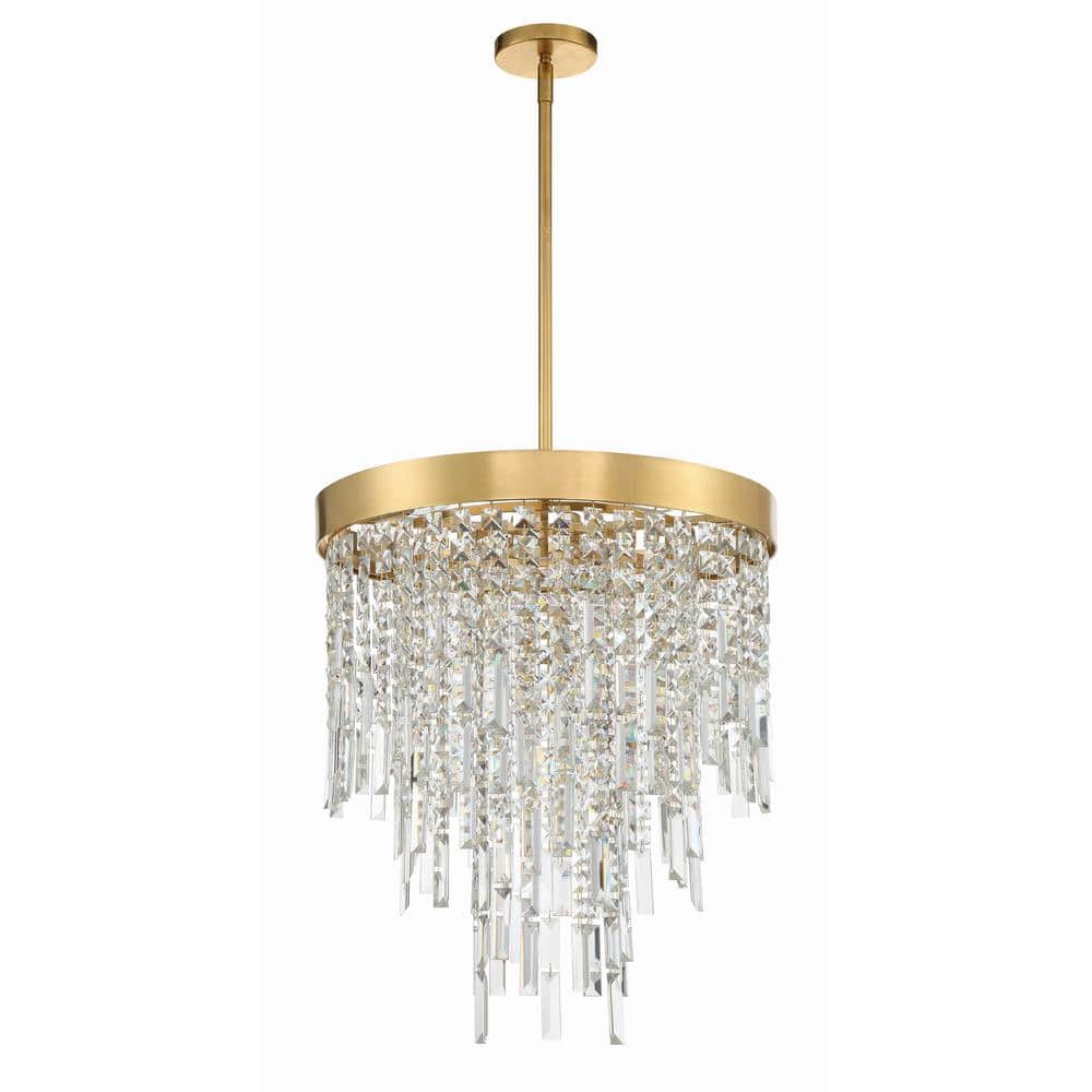 Antique Gold 5-Light Chandelier with Hand Cut Crystal Strands