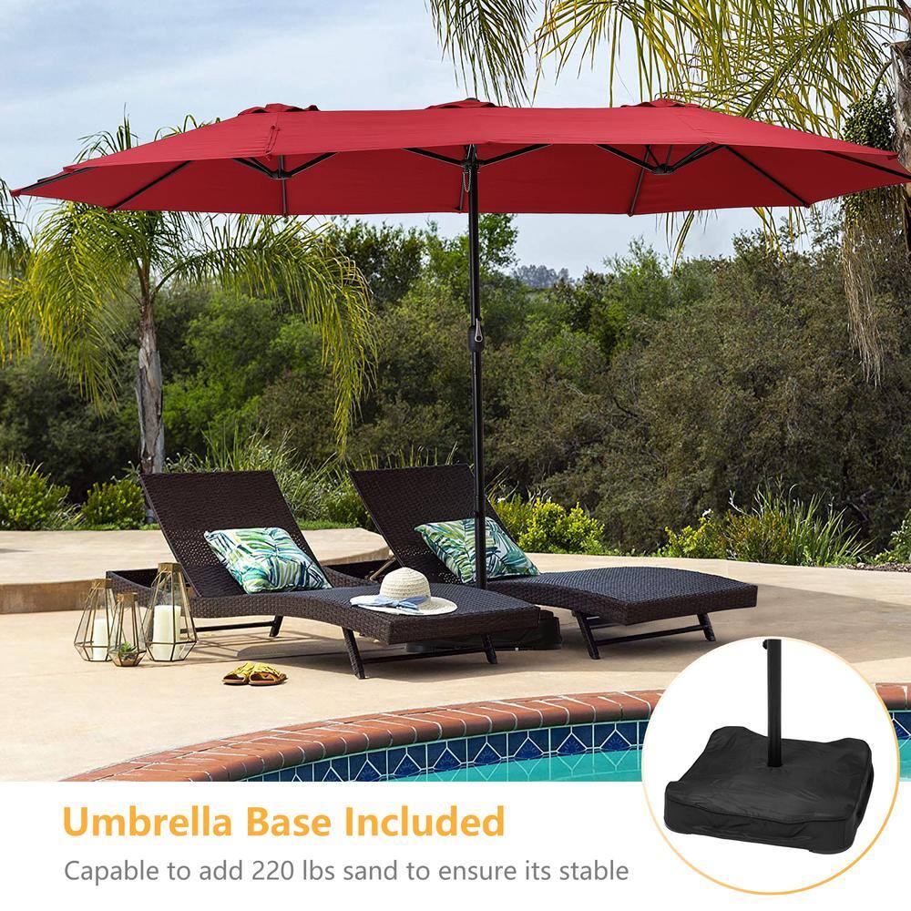 15 Ft Dark Gray Steel Market Patio Umbrella with Base