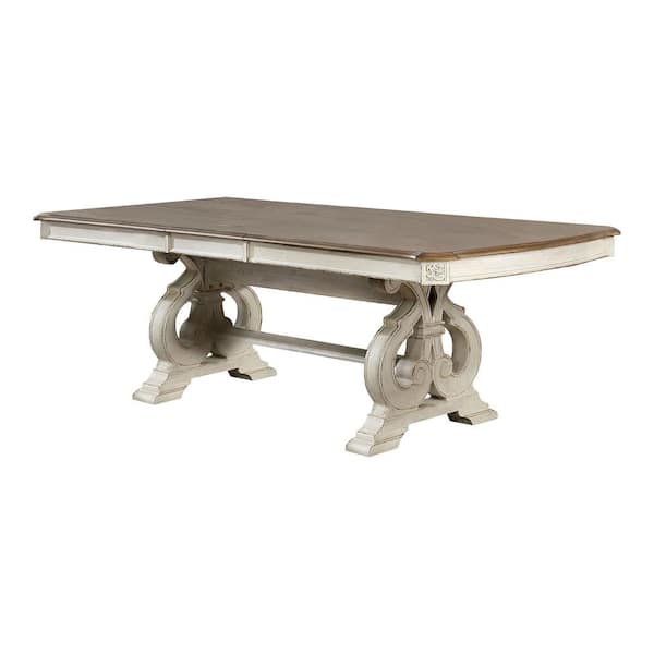 Furniture of America Willadeene Rustic Antique White Wood 96 in. Trestle Expandable Dining Table (Seats 8)