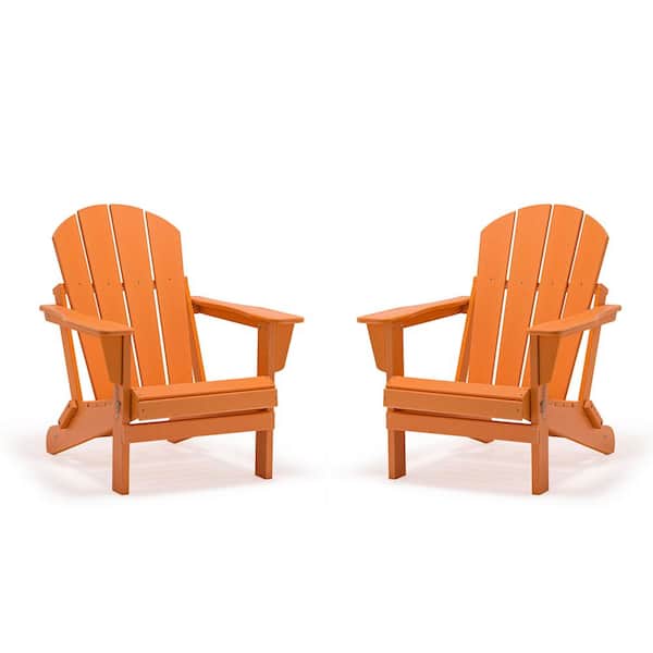 Uixe Classic Orange Folding Plastic Adirondack Chair (Set of 2)