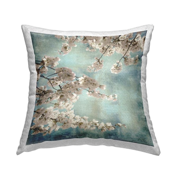 Stupell Industries Distressed Cherry Blossom Tree Blue Square Outdoor Throw Pillow