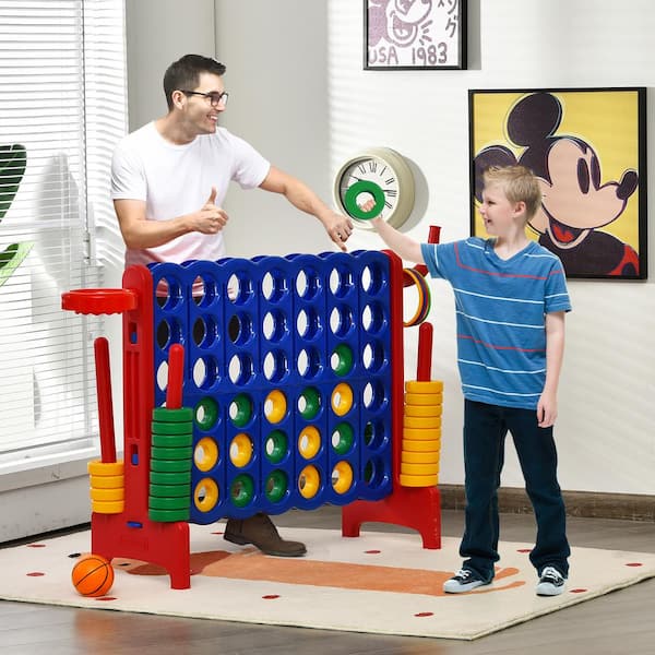 4-in-A Row Giant Game Set w/Basketball Hoop for Family Red
