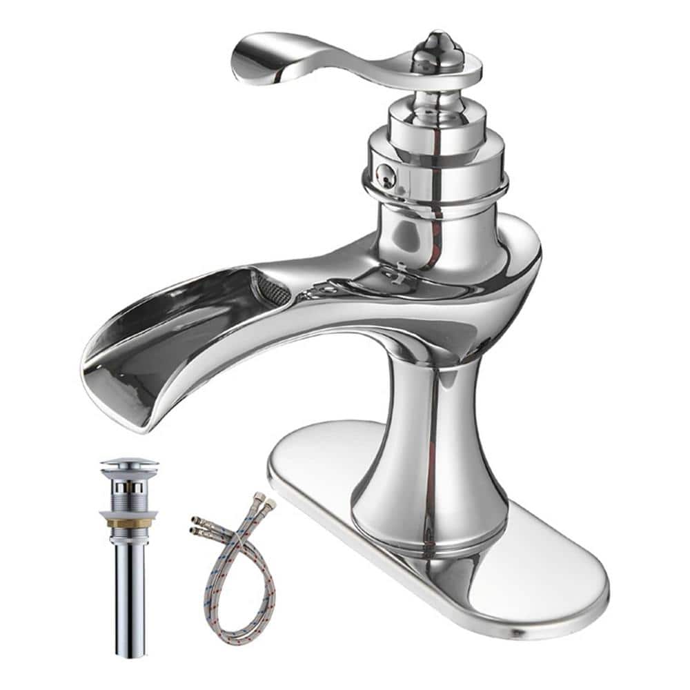FLG SingleHandle SingleHole Waterfall Bathroom Sink Faucet with Pop