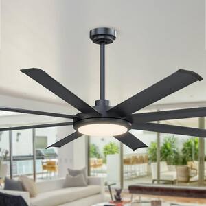 60 in. Indoor Matte Black 8 Blades Ceiling Fan with Light and Remote Control
