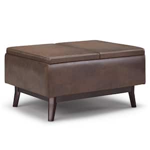 Owen Distressed Chestnut Brown Tray Top Small Coffee Table Storage Ottoman