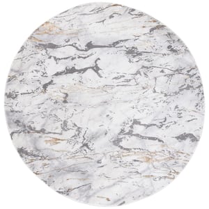 Craft Gray/Yellow 7 ft. x 7 ft. Abstract Marble Round Area Rug