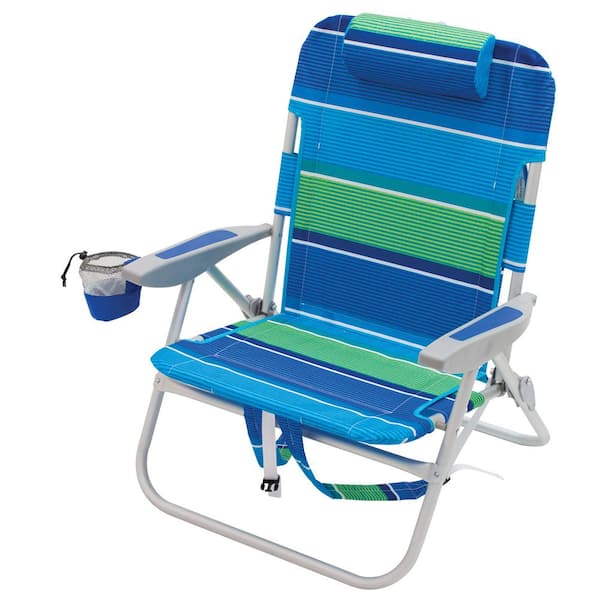 Rio Big Guy Aluminum Backpack Beach Chair With Pillow Cupholder And Storage Sc537 1905 1 The Home Depot