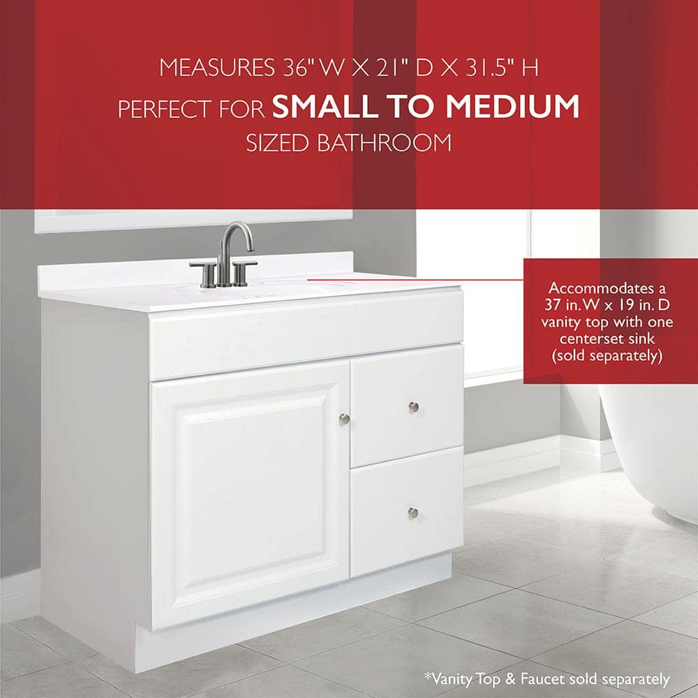 Wyndham 36-Inch White Freestanding Bathroom Vanity Cabinet