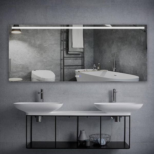 Maincraft 72 in. W x 30 in. H Rectangular Frameless Anti-Fog Wall Mounted LED Light Bathroom Vanity Mirror in Silver