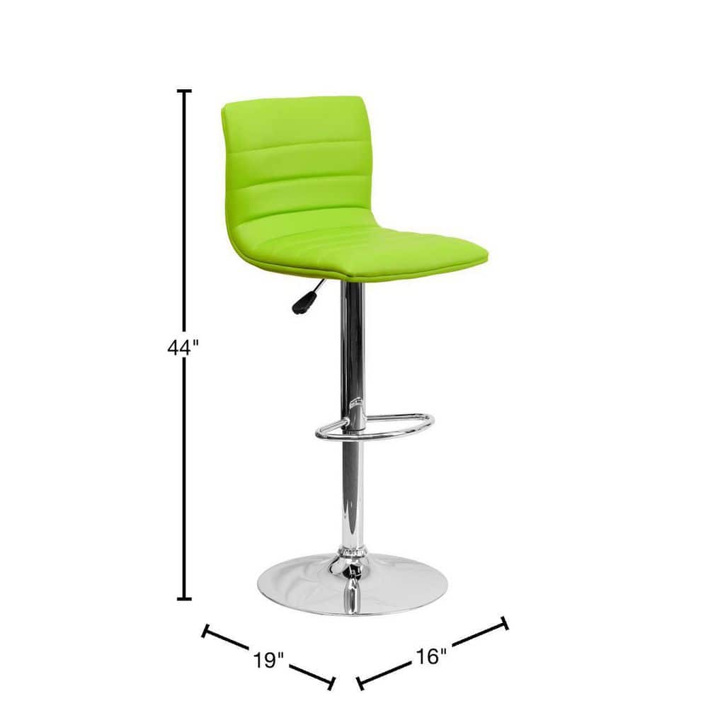 Modern Green Vinyl Adjustable Swivel Bar Stool with Chrome Base