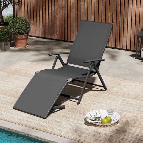 1-Piece Adjustable Aluminum Outdoor Chaise Lounge in Gray