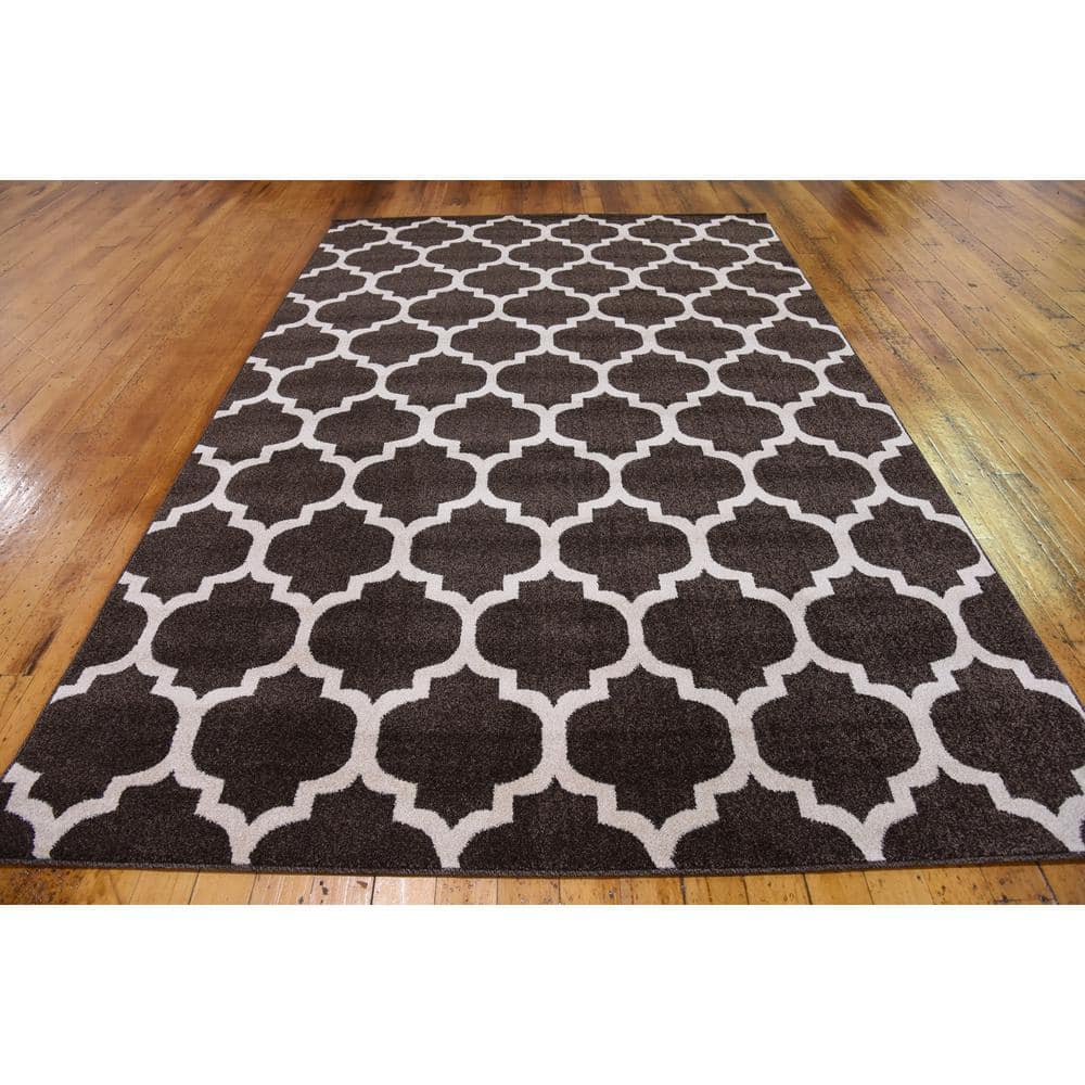 Elegant Harmony 6' x 9' Brown Trellis Synthetic Area Rug