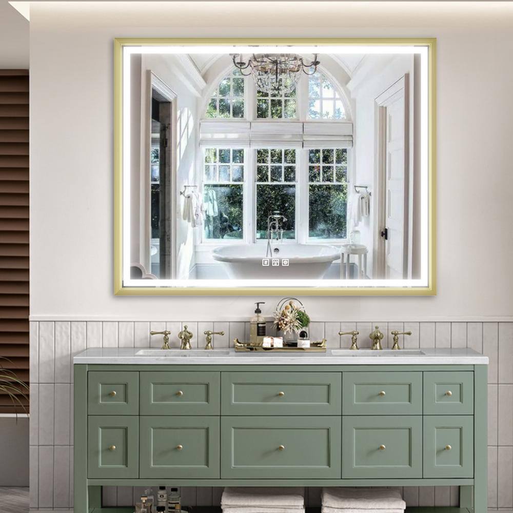 60 in. W x 48 in. H Large Rectangular Metal Framed Dimmable AntiFog Wall Mount LED Bathroom Vanity Mirror in Gold price history on PriceWatchPro