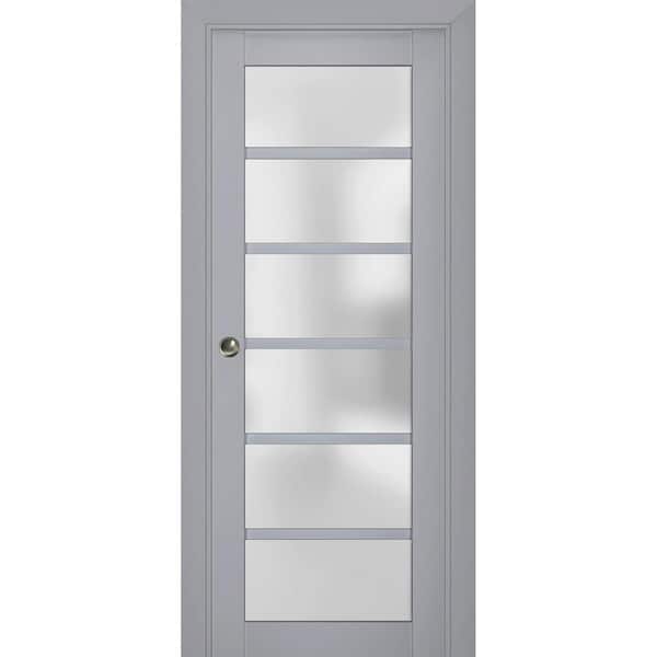 Sartodoors 28 in. x 84 in. 1 Panel Matte Grey Finished Solid Wood Sliding Door with Hardware