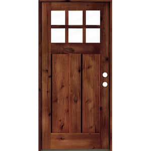 32 in. x 80 in. Craftsman Knotty Alder Left-Hand/Inswing 6 Lite Clear Glass Red Chestnut Stain Wood Prehung Front Door