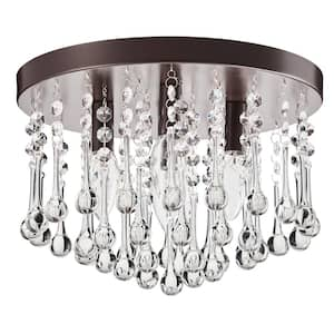 4-Light 11.8 in. Crystal Chandelier Drum Flush Mount Light Fixture, Brown