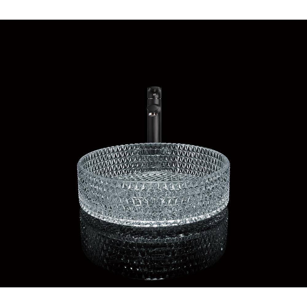 Clear Tempered Glass 16" Circular Bathroom Vessel Sink
