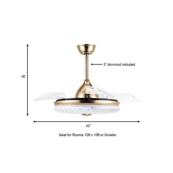 Bella Depot 42 in. LED French Gold Retractable Ceiling Fan with Light Kit  and Remote Control BD4257-G - The Home Depot