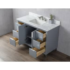 48 in. W x 22 in. D x 34.3 in. H Single Sink Freestanding Bath Vanity in Gray with White Carrara Marble Top