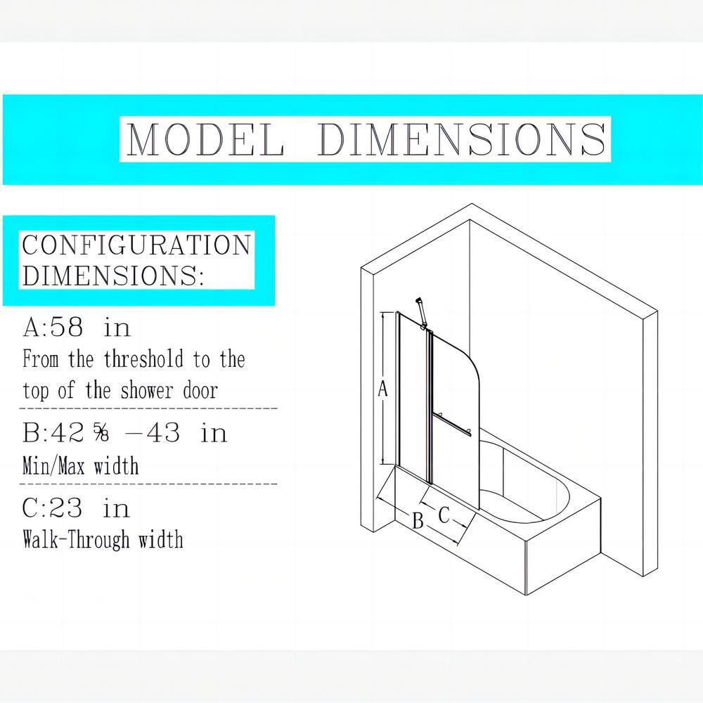 43 in. Chrome Frameless Pivot Tub Door with Clear Glass