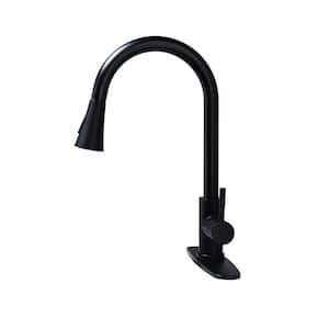 Single-Handle Gooseneck Kitchen Sink Faucet with Pull Down Sprayer in Matte Black Deck Mounted