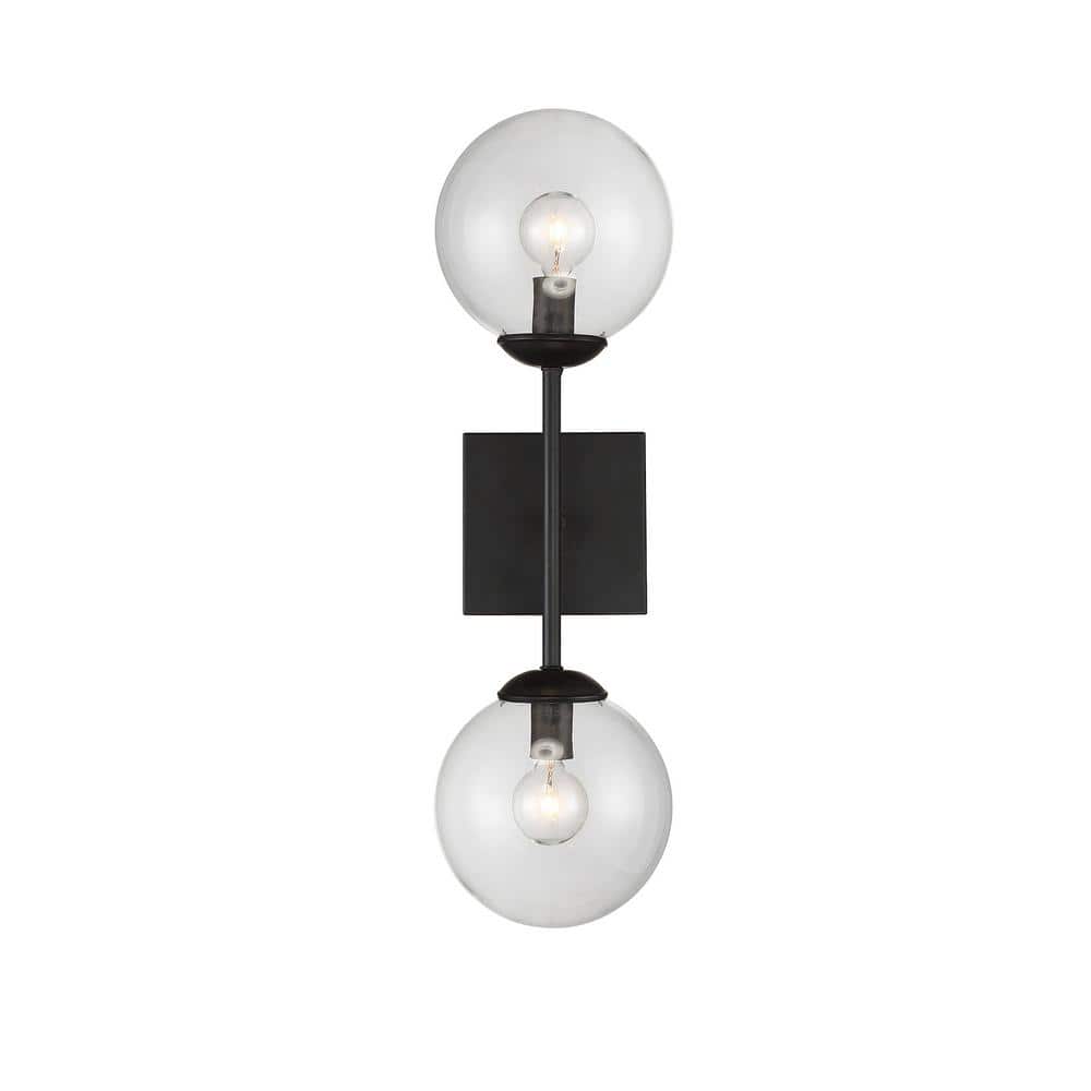 Meridian 6 in. W x 20 in. H 2-Light Black Wall Sconce with Clear Glass Orb Shades price history on PriceWatchPro