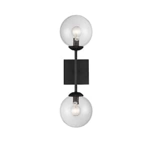 Meridian 6 in. W x 20 in. H 2-Light Black Wall Sconce with Clear Glass Orb Shades