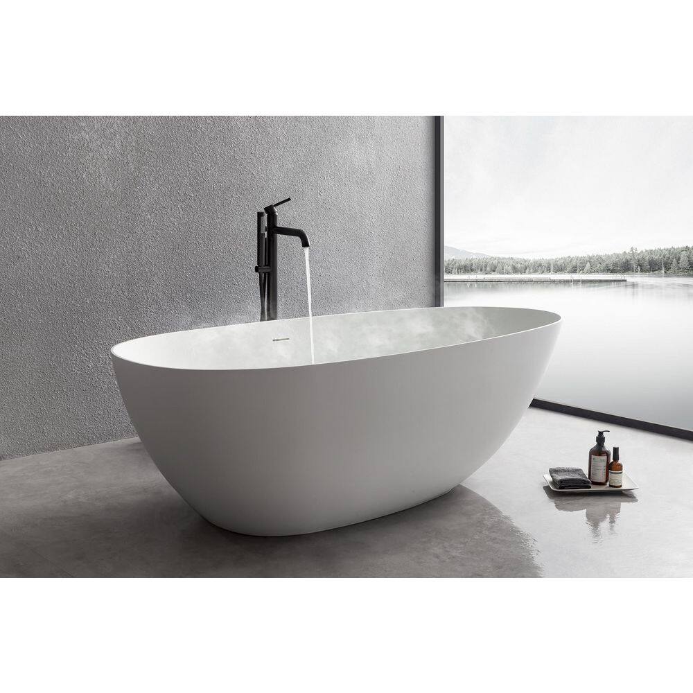 67" Matte White Stone Resin Double Slipper Freestanding Bathtub