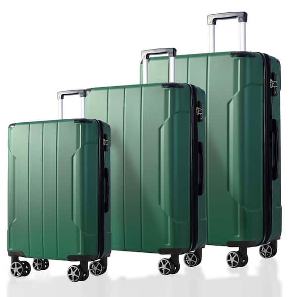 Green 3-Piece ABS Hardshell Double Spinner Luggage Set with Reinforced Corner Bumpers