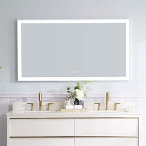 55 in. W x 30 in. H Large Rectangular Framed Wall Mount LED Bathroom Vanity Mirror Light in White,Anti-Fog,Plug,Dimmable