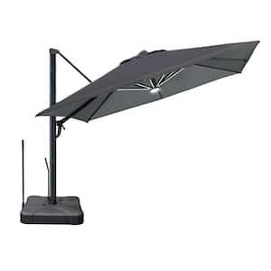 Astra 10 ft. Aluminum Cantilever Solar Tilt Offset Patio Umbrella with LED Lights in Dark Grey