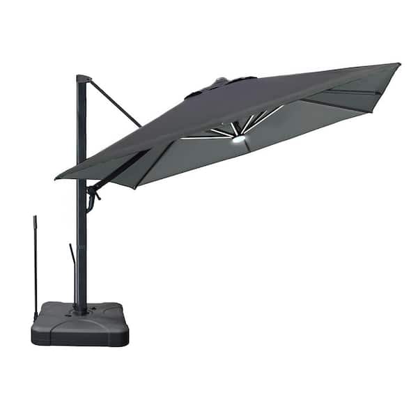 Kinger Home Astra 10 ft. Aluminum Cantilever Solar Tilt Offset Patio Umbrella with LED Lights in Dark Grey