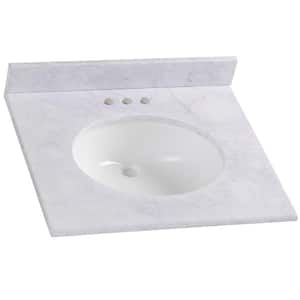 25 in. W x 22 in. D Stone White Single Sink Vanity Top in Carrera