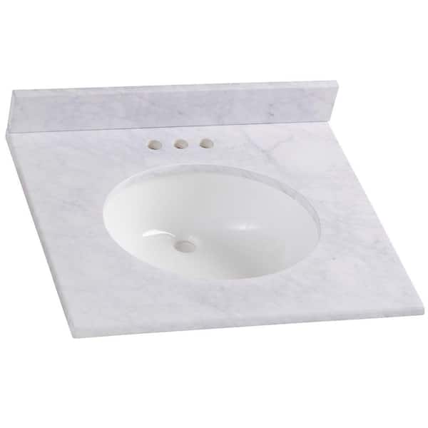 Home Decorators Collection 25 in. W x 8 in. H x 22 in. D Stone Effects Bathroom Vanity Top in Carrera with White Sink