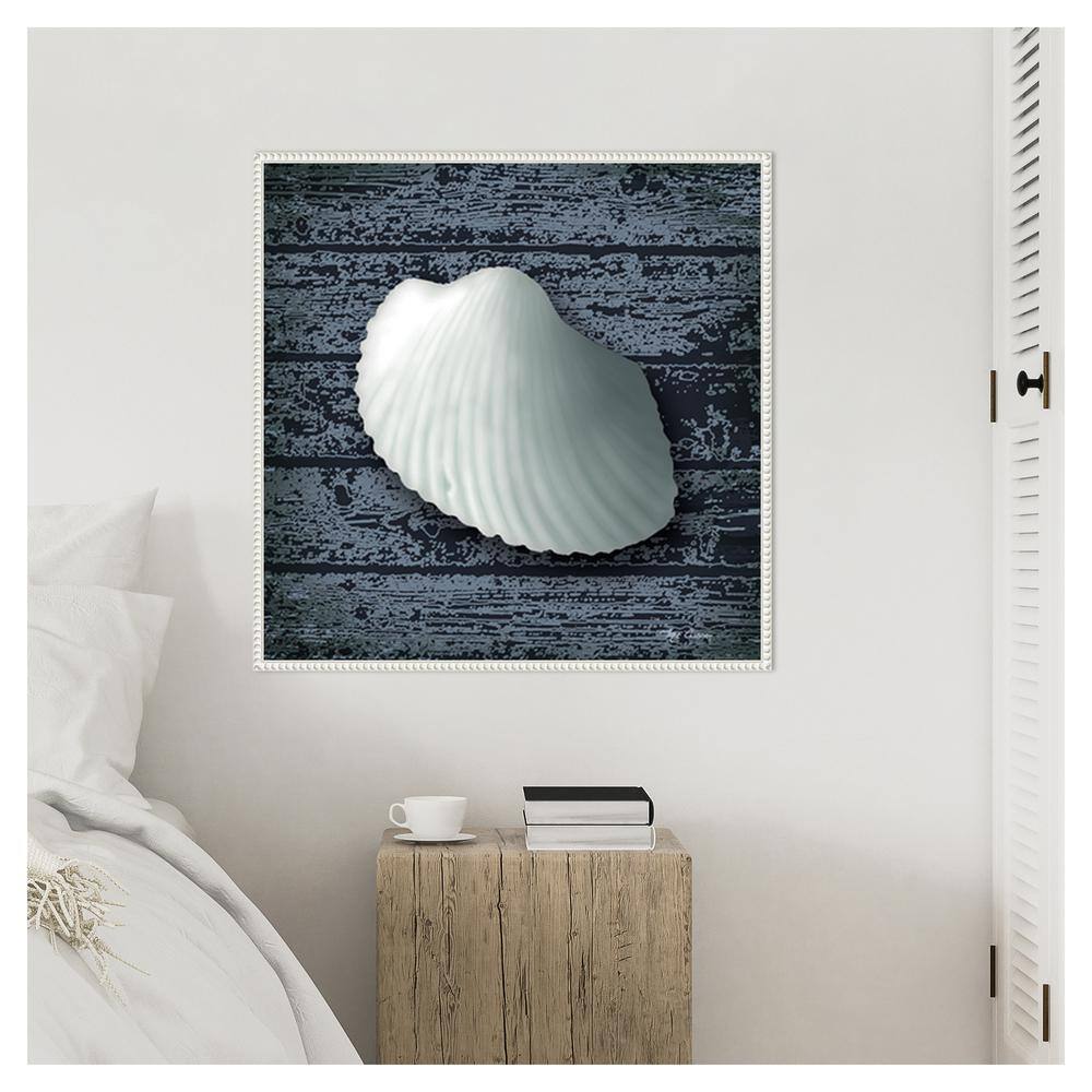 Seashore Shells Navy I White Floater Frame Canvas Wall Art